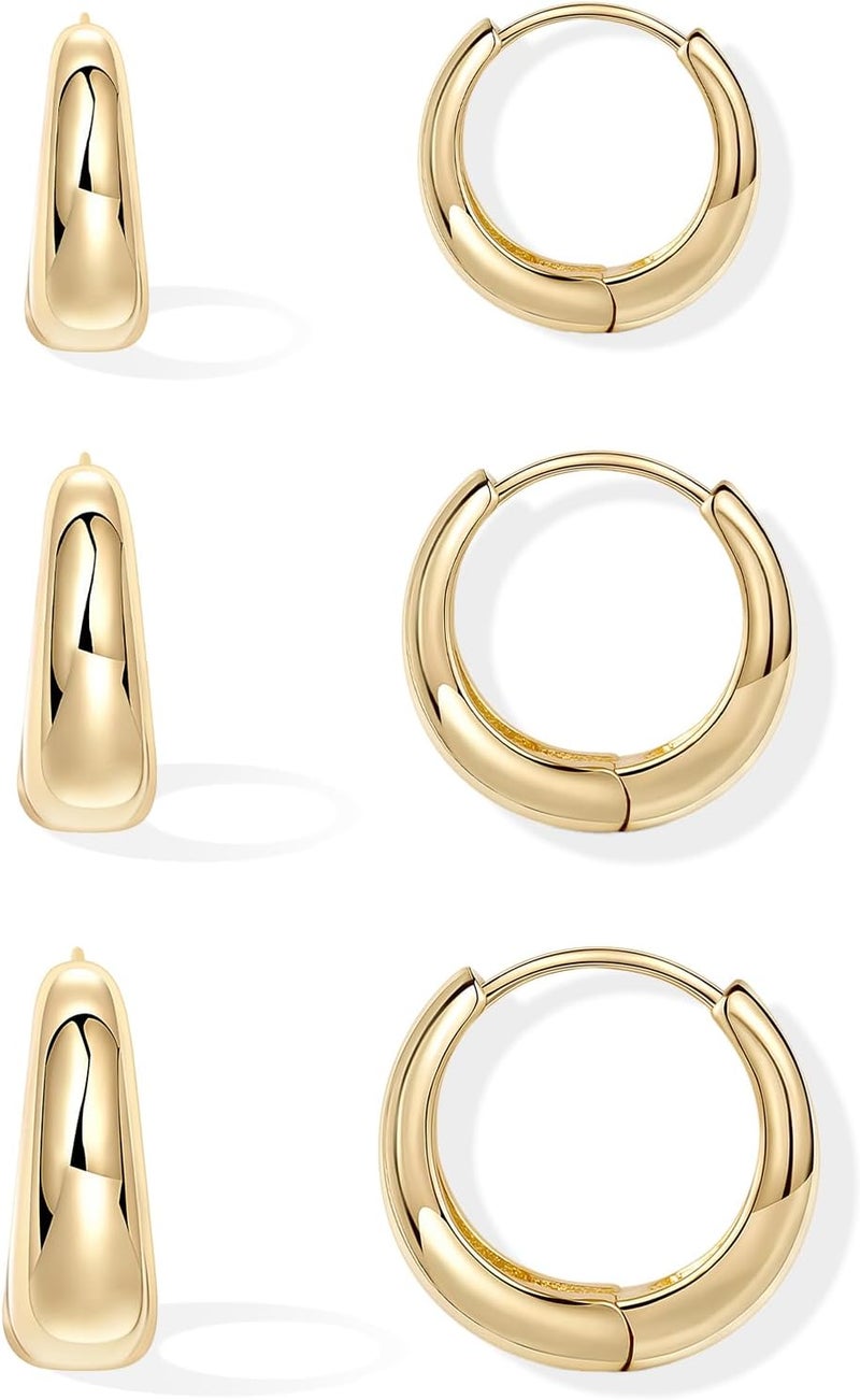 Inerney 14K Gold Plated Huggie Hoop Earrings for Women, Small Sterling Silver Earring Set Hypoallergenic Cartilage Helix Stacks, Mini Dainty Cute Trendy Birthstone Jewelry Gift for Multiple Piercings - Image 1